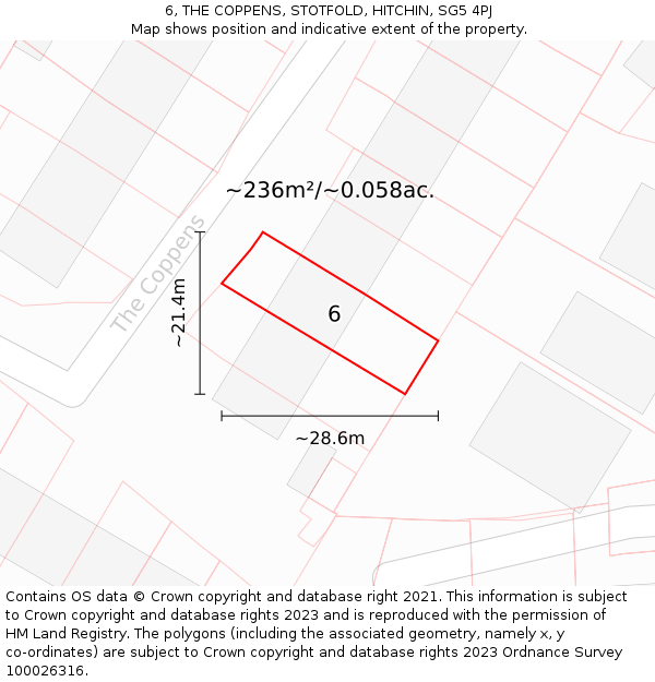 6, THE COPPENS, STOTFOLD, HITCHIN, SG5 4PJ: Plot and title map
