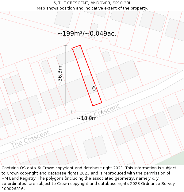 6, THE CRESCENT, ANDOVER, SP10 3BL: Plot and title map