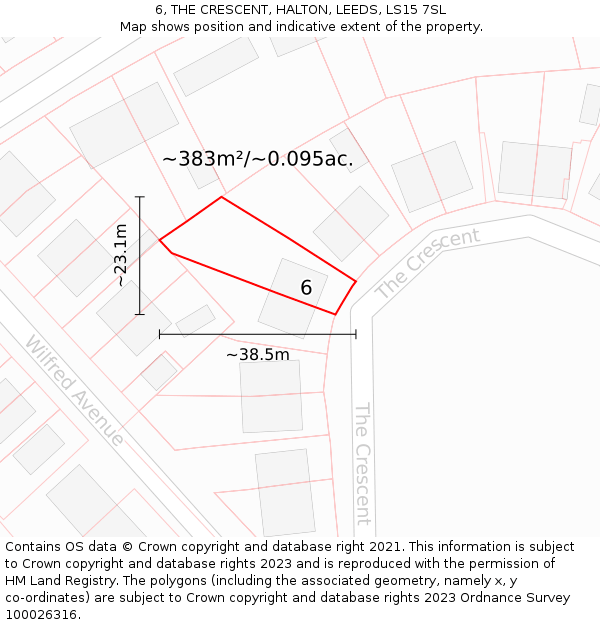 6, THE CRESCENT, HALTON, LEEDS, LS15 7SL: Plot and title map