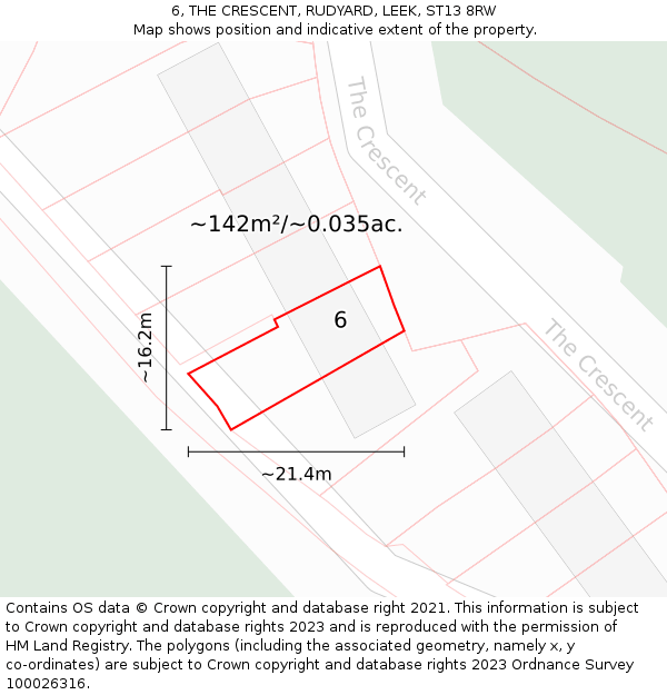 6, THE CRESCENT, RUDYARD, LEEK, ST13 8RW: Plot and title map