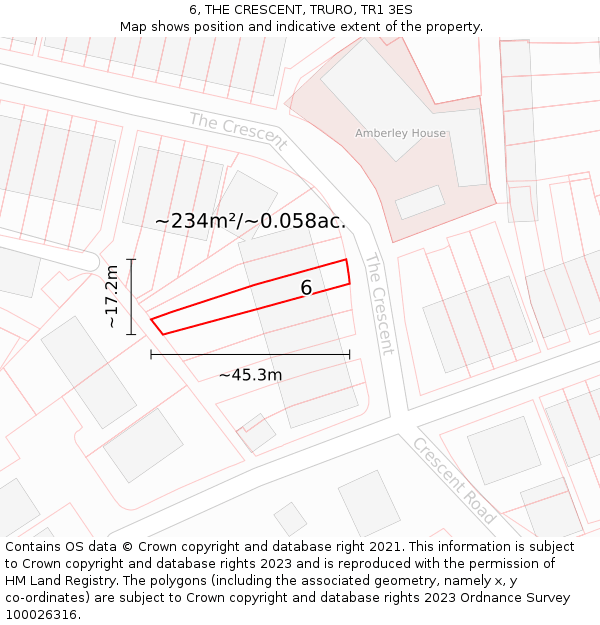 6, THE CRESCENT, TRURO, TR1 3ES: Plot and title map