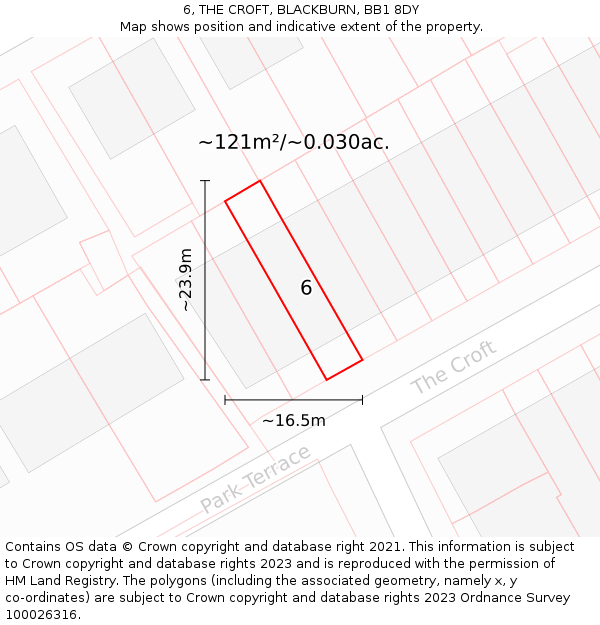 6, THE CROFT, BLACKBURN, BB1 8DY: Plot and title map