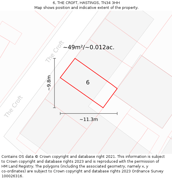 6, THE CROFT, HASTINGS, TN34 3HH: Plot and title map
