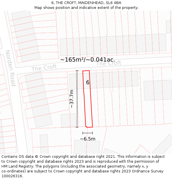 6, THE CROFT, MAIDENHEAD, SL6 4BA: Plot and title map
