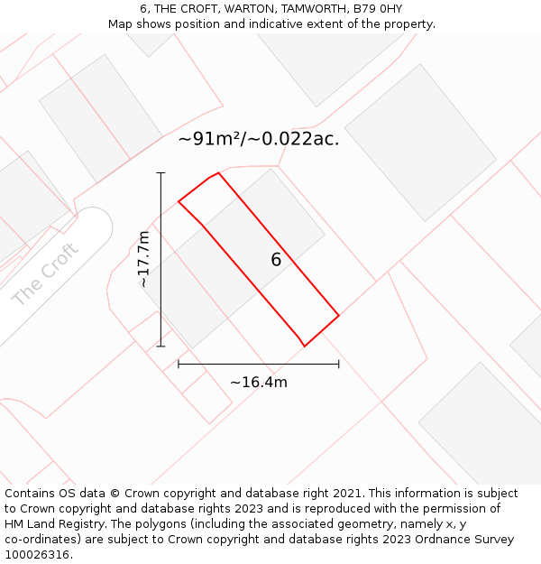 6, THE CROFT, WARTON, TAMWORTH, B79 0HY: Plot and title map