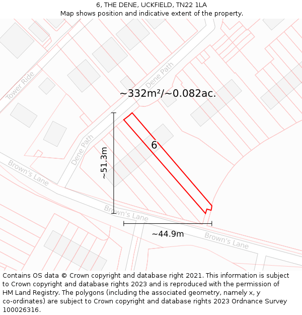6, THE DENE, UCKFIELD, TN22 1LA: Plot and title map