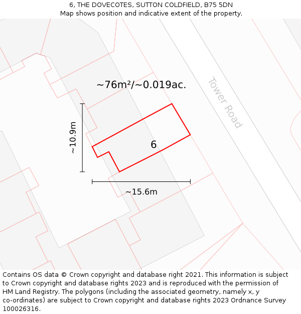 6, THE DOVECOTES, SUTTON COLDFIELD, B75 5DN: Plot and title map