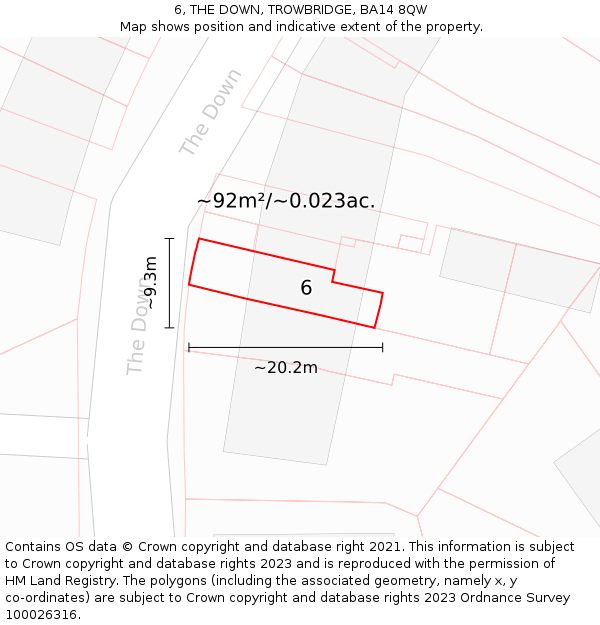 6, THE DOWN, TROWBRIDGE, BA14 8QW: Plot and title map