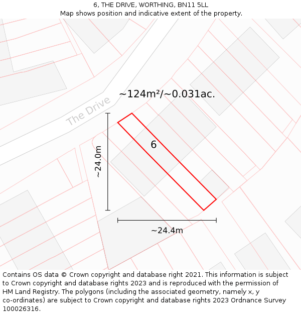 6, THE DRIVE, WORTHING, BN11 5LL: Plot and title map