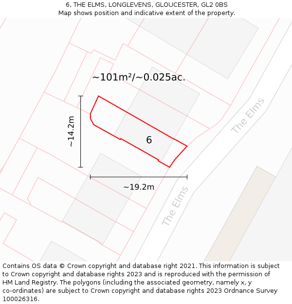 6, THE ELMS, LONGLEVENS, GLOUCESTER, GL2 0BS: Plot and title map