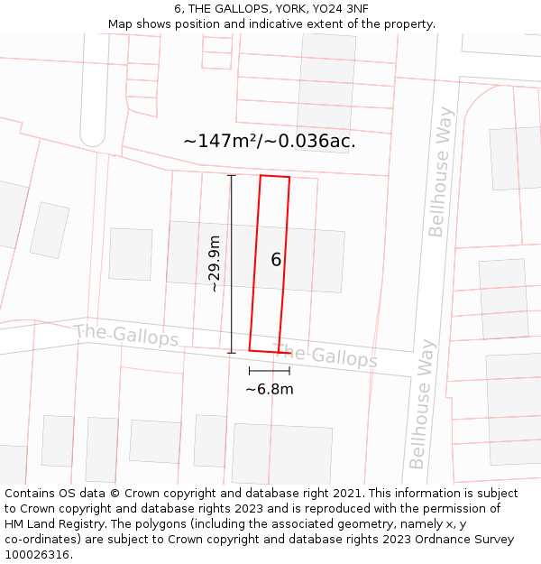 6, THE GALLOPS, YORK, YO24 3NF: Plot and title map