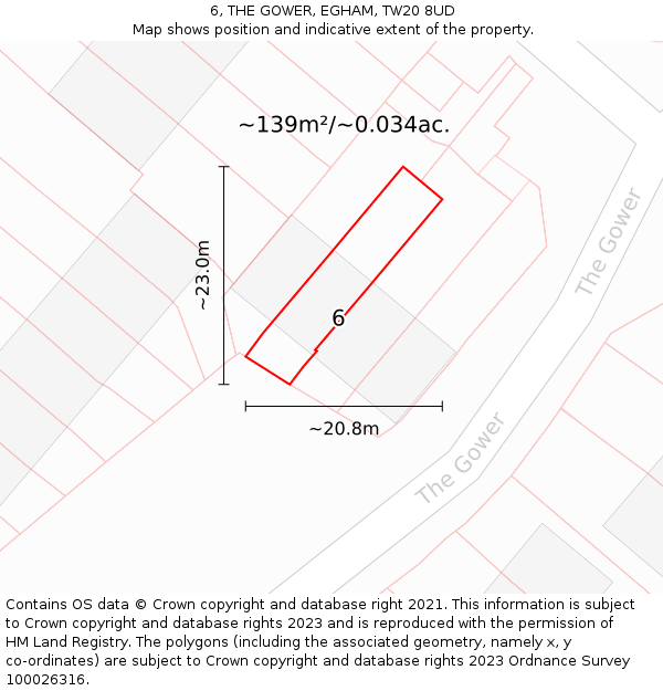 6, THE GOWER, EGHAM, TW20 8UD: Plot and title map