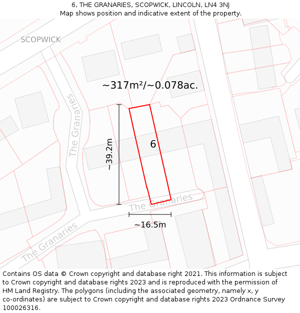 6, THE GRANARIES, SCOPWICK, LINCOLN, LN4 3NJ: Plot and title map