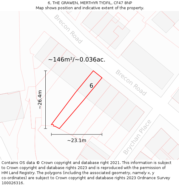 6, THE GRAWEN, MERTHYR TYDFIL, CF47 8NP: Plot and title map