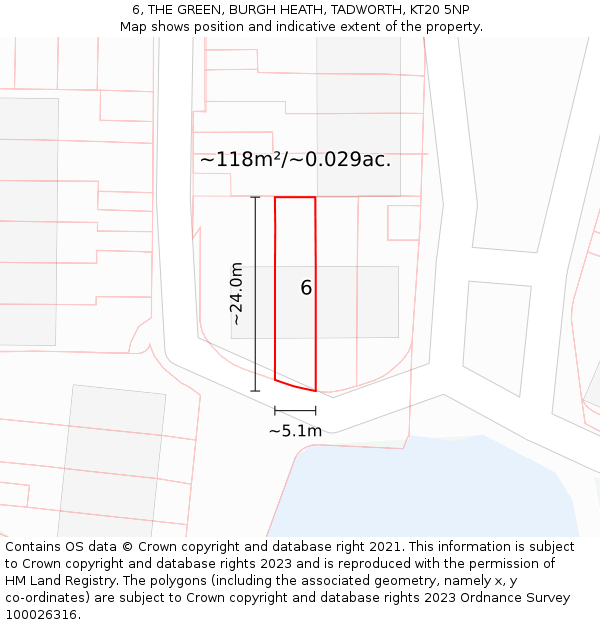 6, THE GREEN, BURGH HEATH, TADWORTH, KT20 5NP: Plot and title map