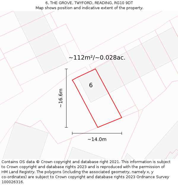 6, THE GROVE, TWYFORD, READING, RG10 9DT: Plot and title map
