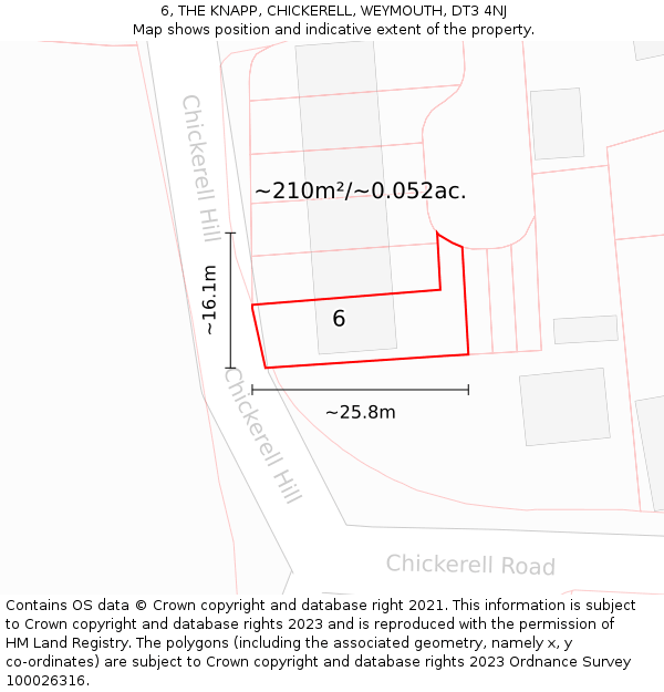6, THE KNAPP, CHICKERELL, WEYMOUTH, DT3 4NJ: Plot and title map