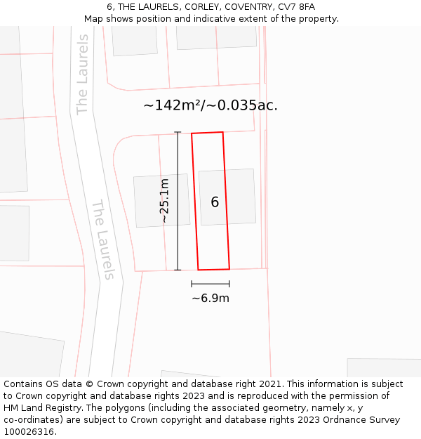 6, THE LAURELS, CORLEY, COVENTRY, CV7 8FA: Plot and title map