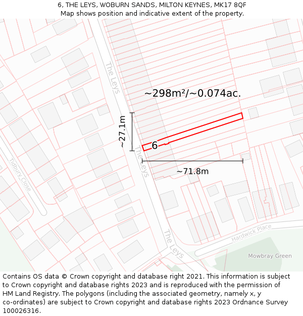 6, THE LEYS, WOBURN SANDS, MILTON KEYNES, MK17 8QF: Plot and title map