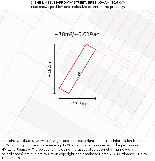 6, THE LIMES, MARROWAY STREET, BIRMINGHAM, B16 0AY: Plot and title map