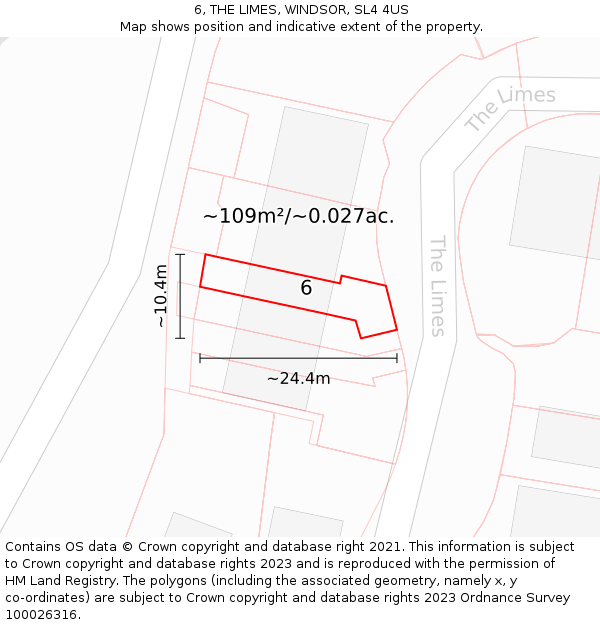 6, THE LIMES, WINDSOR, SL4 4US: Plot and title map