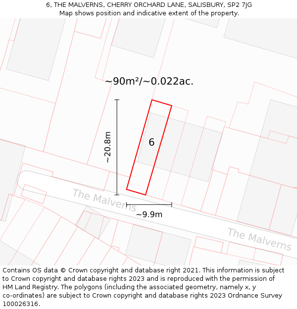6, THE MALVERNS, CHERRY ORCHARD LANE, SALISBURY, SP2 7JG: Plot and title map