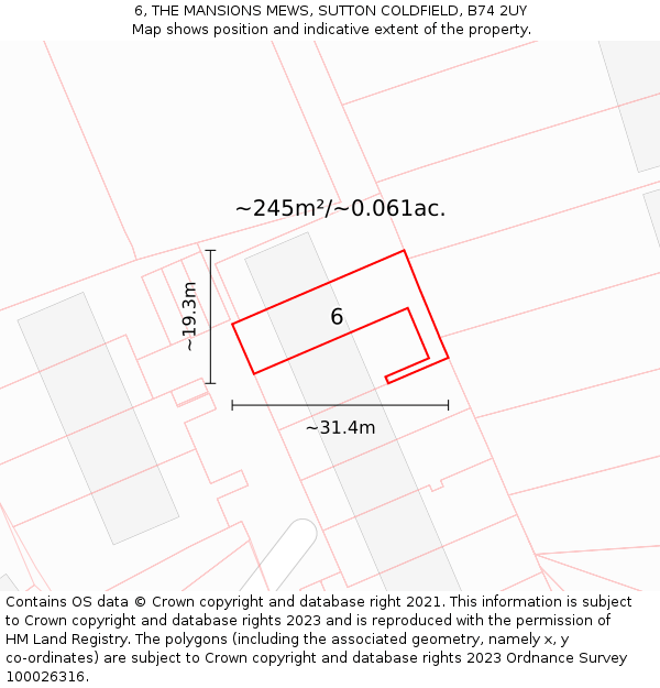 6, THE MANSIONS MEWS, SUTTON COLDFIELD, B74 2UY: Plot and title map