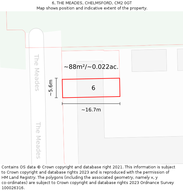 6, THE MEADES, CHELMSFORD, CM2 0GT: Plot and title map