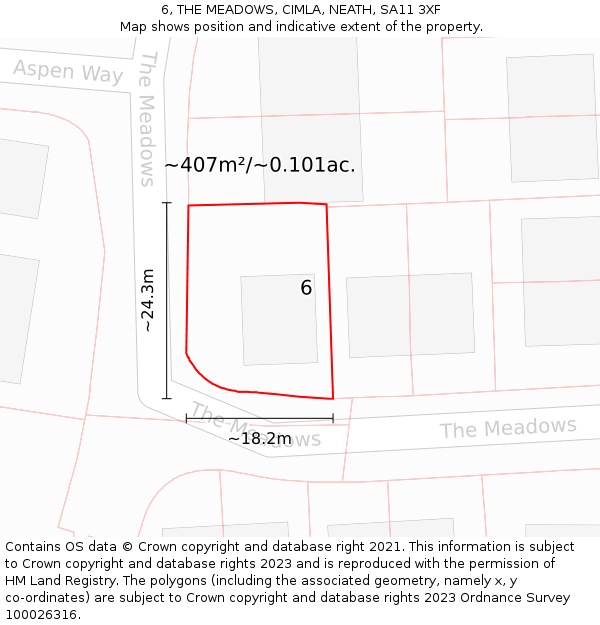 6, THE MEADOWS, CIMLA, NEATH, SA11 3XF: Plot and title map
