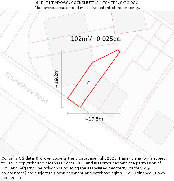 6, THE MEADOWS, COCKSHUTT, ELLESMERE, SY12 0QU: Plot and title map