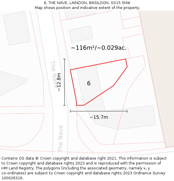6, THE NAVE, LAINDON, BASILDON, SS15 5NW: Plot and title map