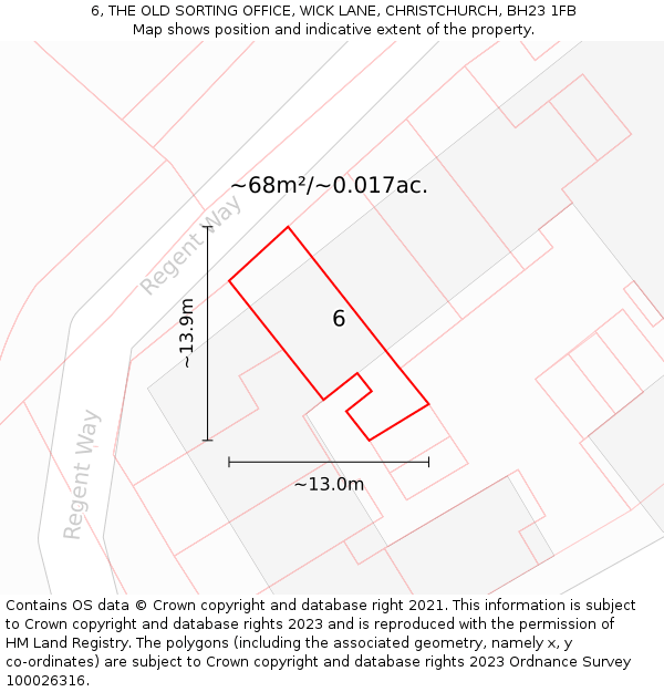 6, THE OLD SORTING OFFICE, WICK LANE, CHRISTCHURCH, BH23 1FB: Plot and title map