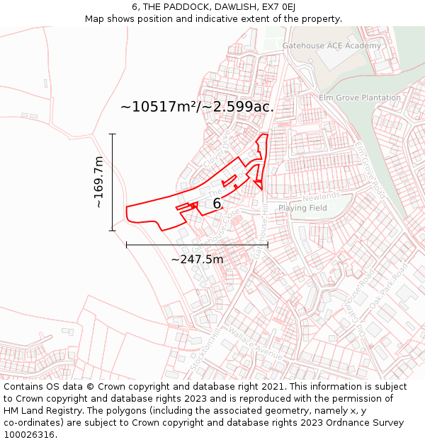 6, THE PADDOCK, DAWLISH, EX7 0EJ: Plot and title map