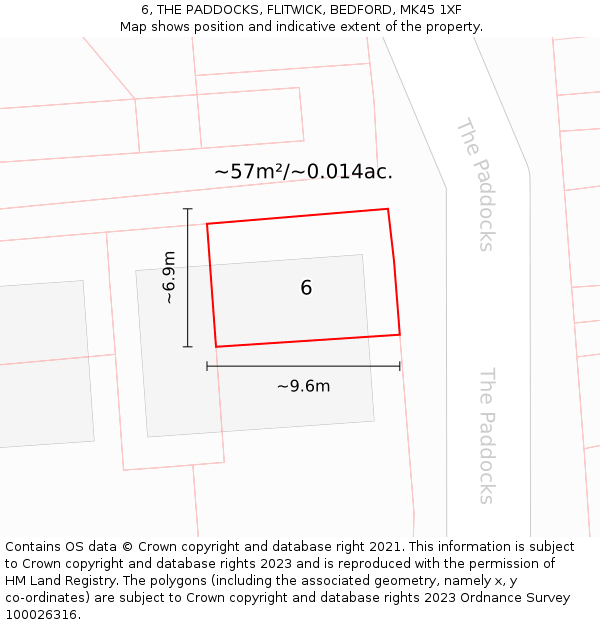 6, THE PADDOCKS, FLITWICK, BEDFORD, MK45 1XF: Plot and title map