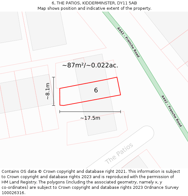 6, THE PATIOS, KIDDERMINSTER, DY11 5AB: Plot and title map