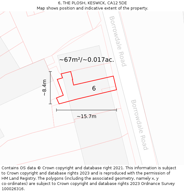 6, THE PLOSH, KESWICK, CA12 5DE: Plot and title map