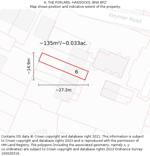 6, THE POPLARS, HASSOCKS, BN6 8PZ: Plot and title map