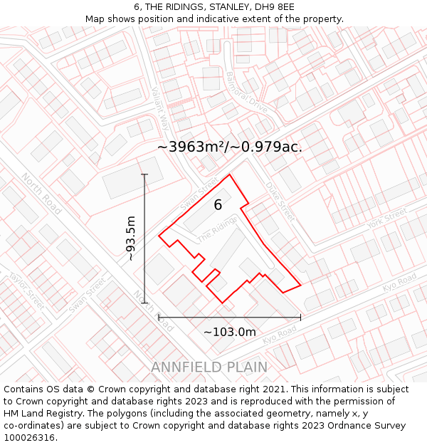 6, THE RIDINGS, STANLEY, DH9 8EE: Plot and title map