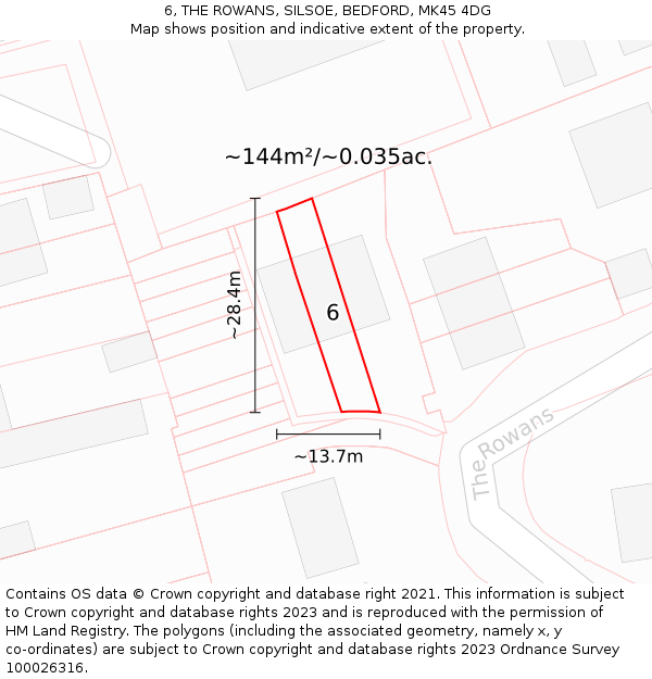 6, THE ROWANS, SILSOE, BEDFORD, MK45 4DG: Plot and title map