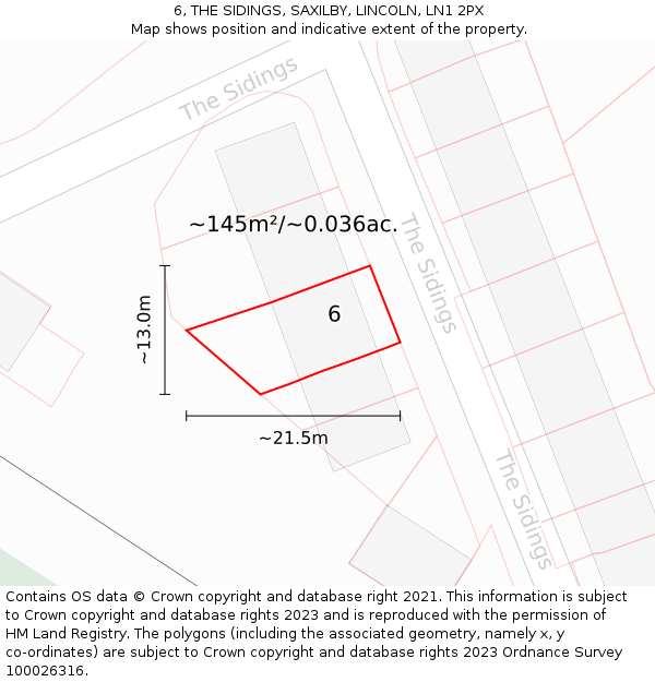 6, THE SIDINGS, SAXILBY, LINCOLN, LN1 2PX: Plot and title map