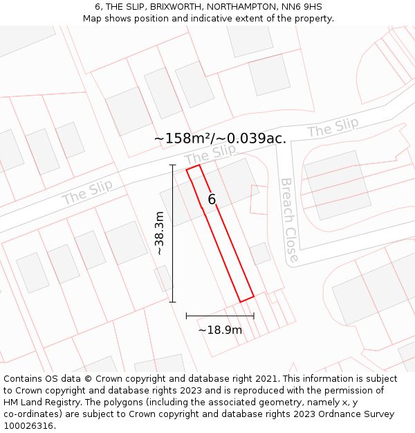 6, THE SLIP, BRIXWORTH, NORTHAMPTON, NN6 9HS: Plot and title map