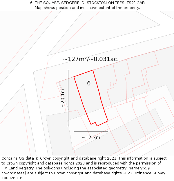 6, THE SQUARE, SEDGEFIELD, STOCKTON-ON-TEES, TS21 2AB: Plot and title map