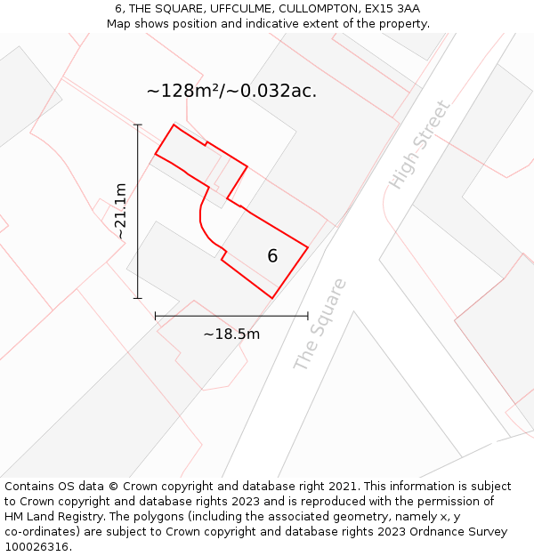 6, THE SQUARE, UFFCULME, CULLOMPTON, EX15 3AA: Plot and title map