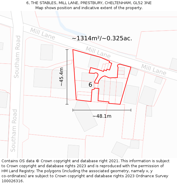 6, THE STABLES, MILL LANE, PRESTBURY, CHELTENHAM, GL52 3NE: Plot and title map