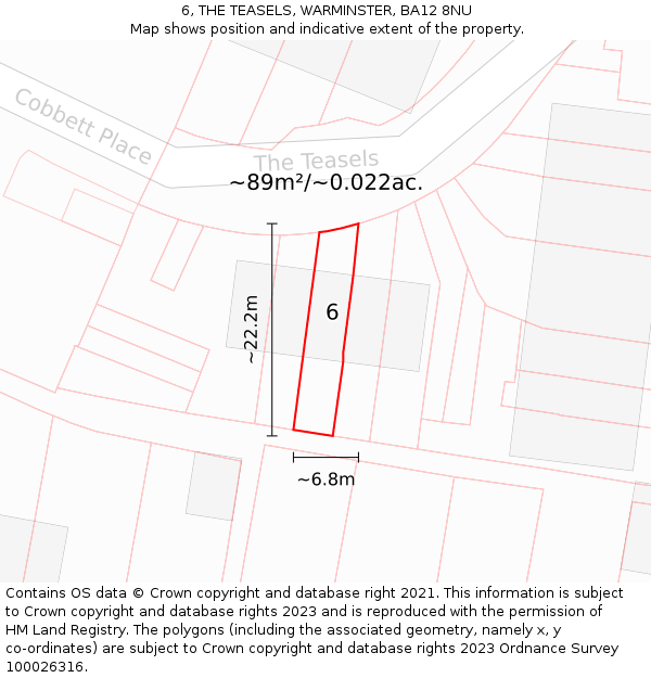 6, THE TEASELS, WARMINSTER, BA12 8NU: Plot and title map