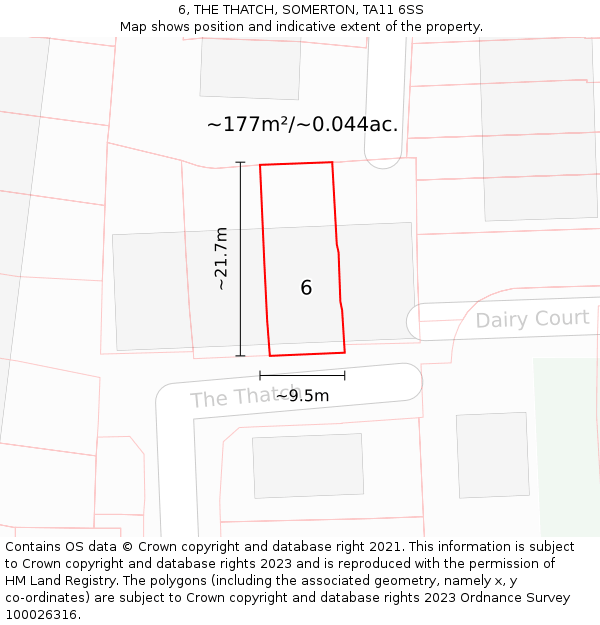6, THE THATCH, SOMERTON, TA11 6SS: Plot and title map