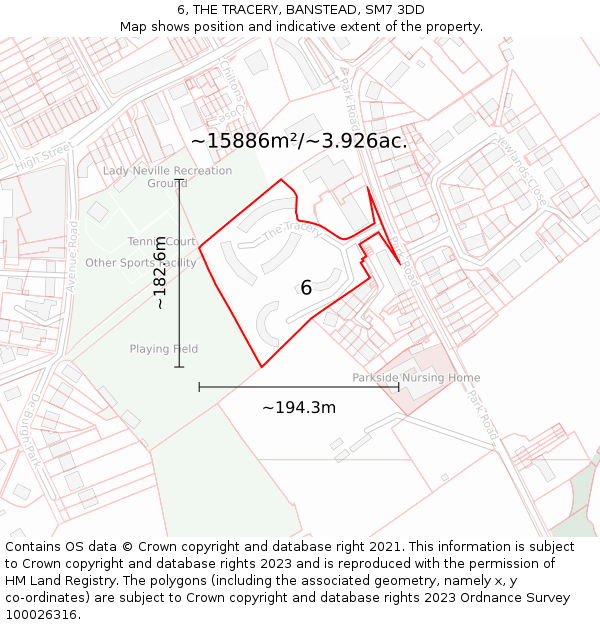 6, THE TRACERY, BANSTEAD, SM7 3DD: Plot and title map