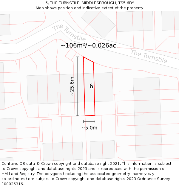 6, THE TURNSTILE, MIDDLESBROUGH, TS5 6BY: Plot and title map