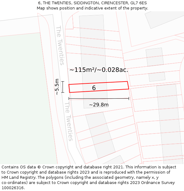 6, THE TWENTIES, SIDDINGTON, CIRENCESTER, GL7 6ES: Plot and title map