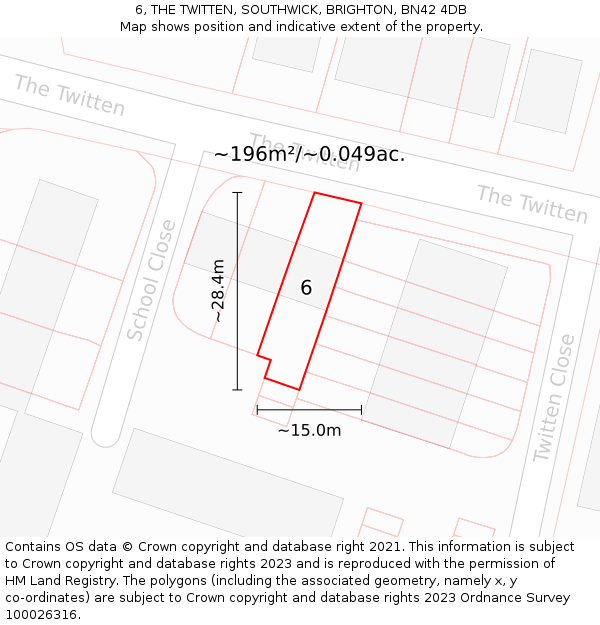 6, THE TWITTEN, SOUTHWICK, BRIGHTON, BN42 4DB: Plot and title map